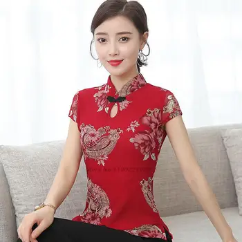 2023 hiina traditsiooniline qipao pluus paranenud qipao naiste riigi paranenud qipao pluus flower print tang sobiks hiina pluus