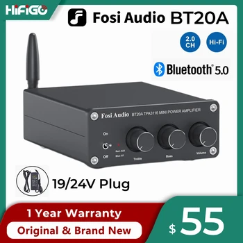 Fosi Audio BT20A Bluetooth-5.0 Võimendi 2 Kanaliga Stereo AMP Vastuvõtja 2*100W Mini HiFi D-Klassi Võimendi Kodu Audio Süsteem