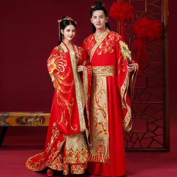 Vintage Punane Hiina Stiilis Pulm Abielus Kleit Kõrge Kvaliteedi Embroid Laadimise Meeste Ja Naiste Traditsiooniliste Hanfu Tikandid Vana