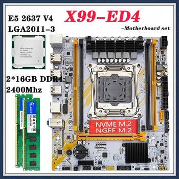 X99 Emaplaadi Komplekt Komplekt koos Intel LGA2011-3 Xeon E5 2637 V4 CPU (2*16 GB) 32GB 2400MHZ DDR4 Desktop Memory M-ATX NVME M. 2