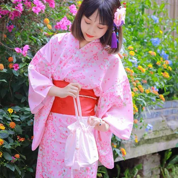 Traditsiooniline Jaapani Kaua Kimono Naiste Kevad Magus Roosa Sakura Kleit Halloween Cosplay Kostüümid Photoshooting Tulemuslikkuse Tants
